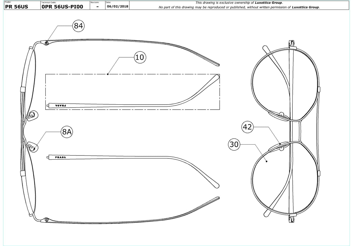 Enlarged technical drawing of the Prada PR 56US Replacement Parts