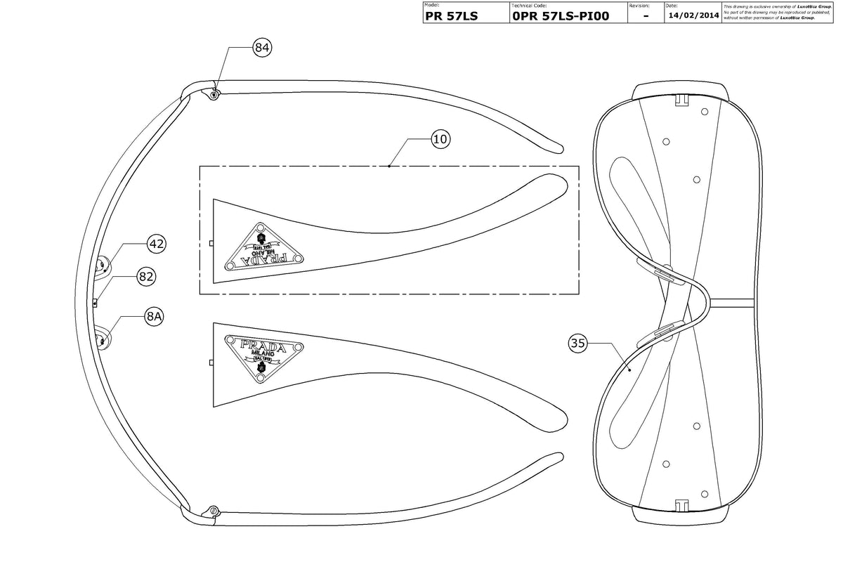 Enlarged technical drawing of the Prada PR 57LS Replacement Parts