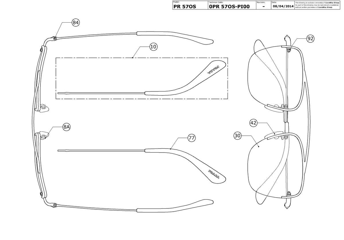 Enlarged technical drawing of the Prada PR 57OS Replacement Parts