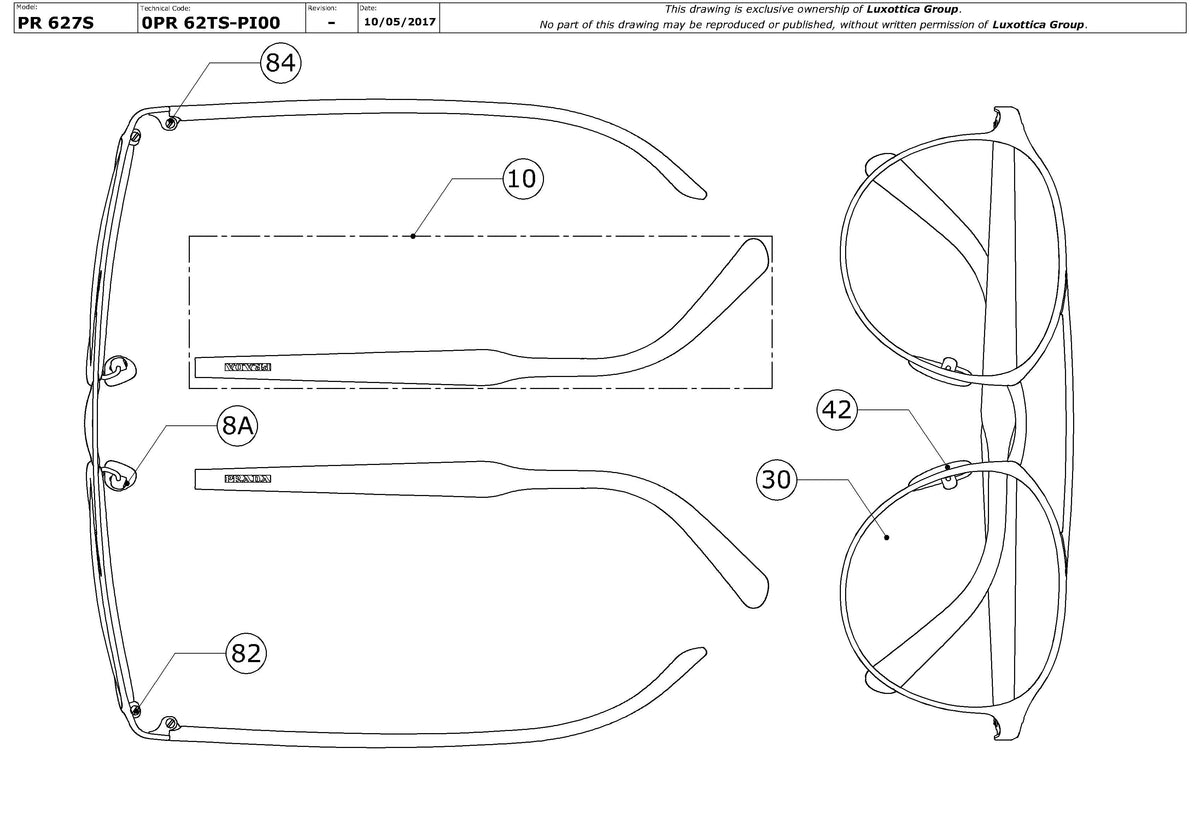 Enlarged technical drawing of the Prada PR 62TS Replacement Parts
