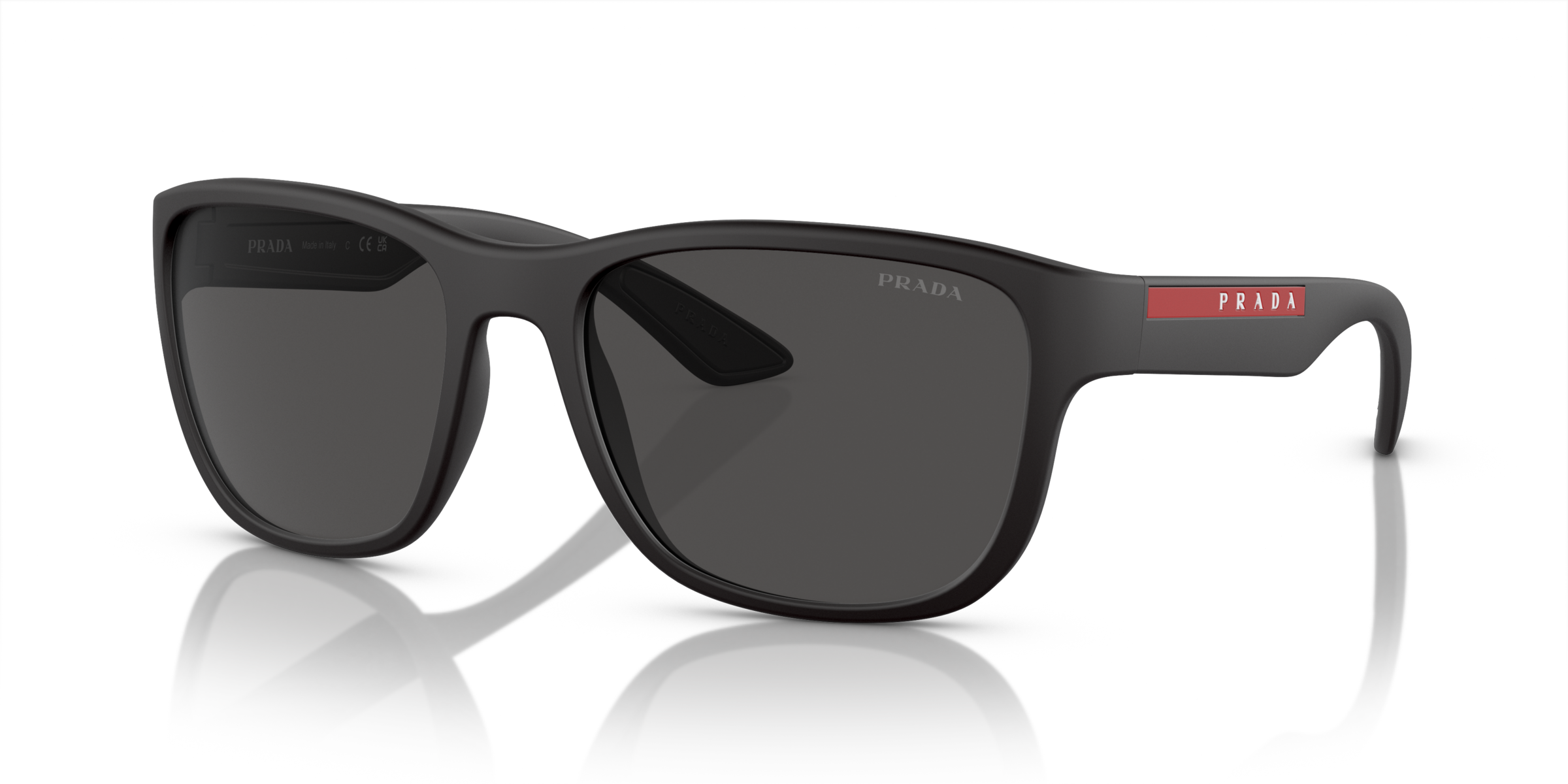 Prada Linea Rossa PS 01US Black Rubber DG05S0 three-quarter view