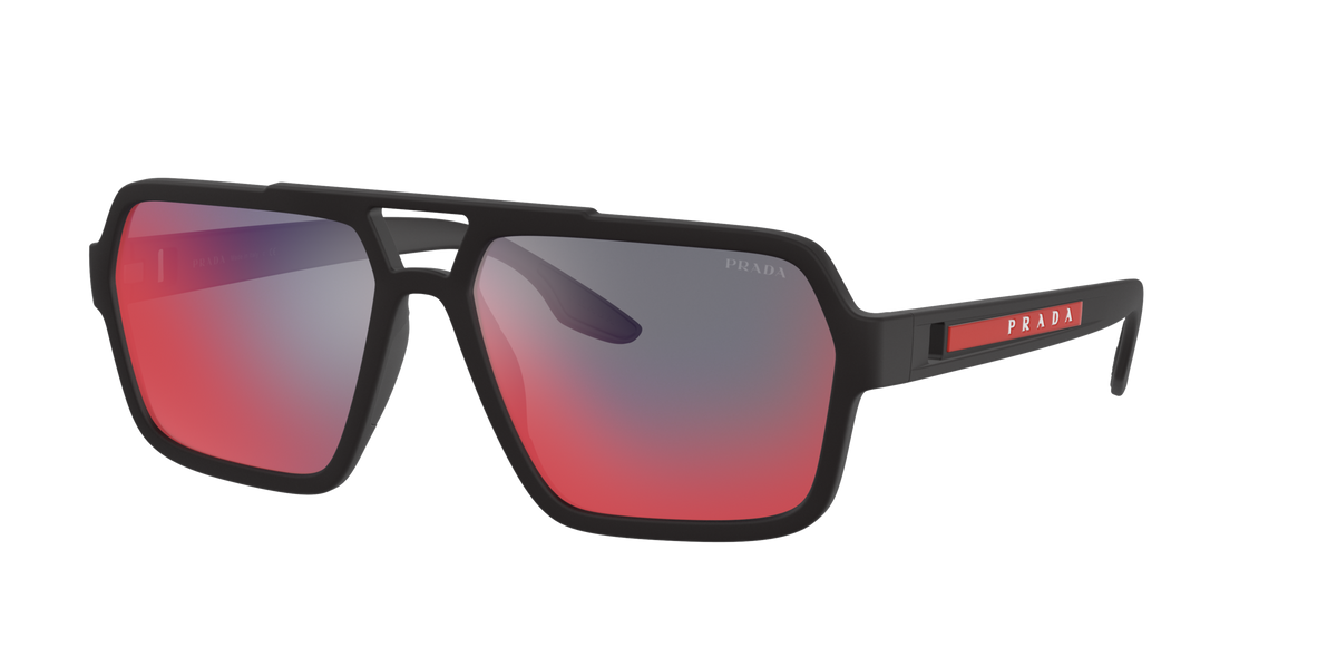 Prada Linea Rossa PS 01XS Black Rubber DG008F three-quarter view