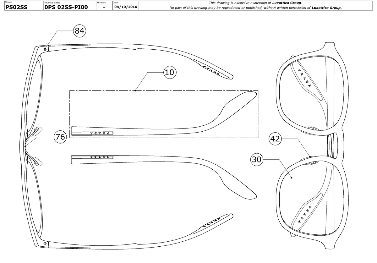 Enlarged technical drawing of the Prada Linea Rossa PS 02SS Replacement Parts