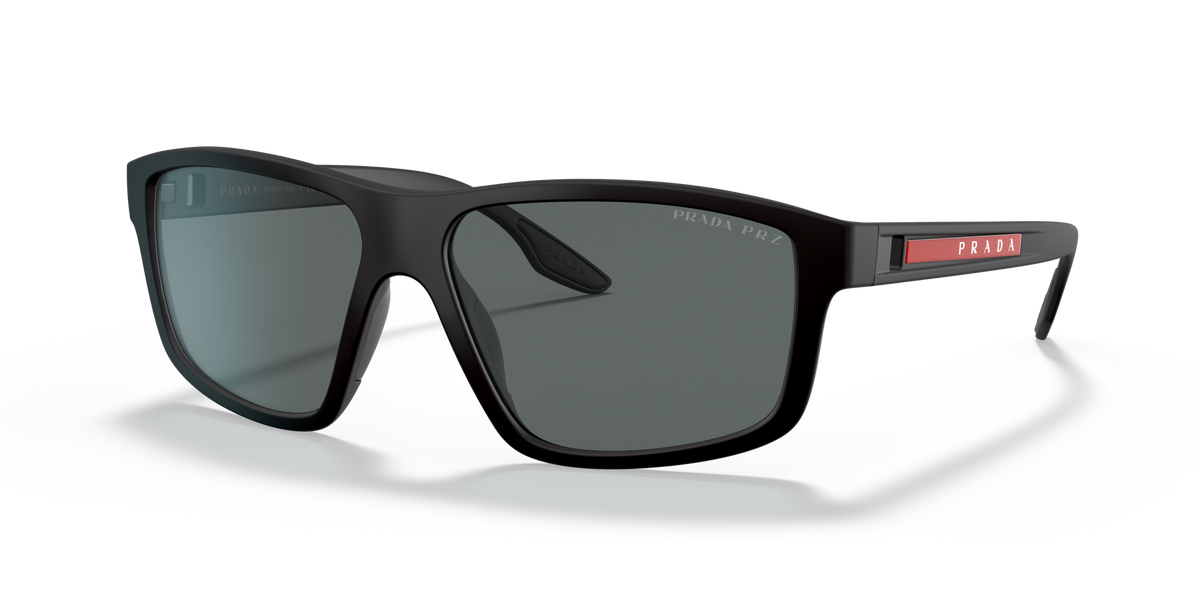 Prada Linea Rossa PS 02XS Black Rubber DG002G three-quarter view