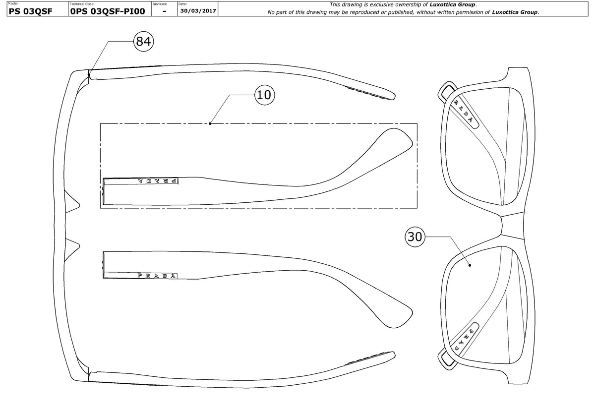 Enlarged technical drawing of the Prada Linea Rossa PS 03QS Replacement Parts