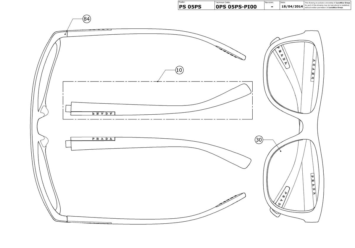 Enlarged technical drawing of the Prada Linea Rossa PS 05PS Replacement Parts