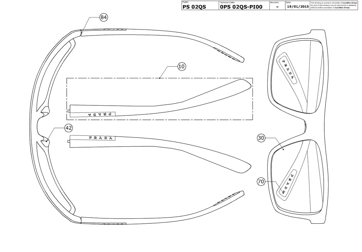 Enlarged technical drawing of the Prada Linea Rossa PS 02QS Replacement Parts