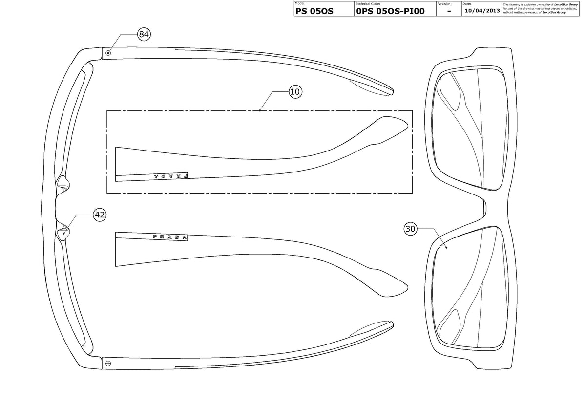 Enlarged technical drawing of the Prada Linea Rossa PS 05OS Replacement Parts