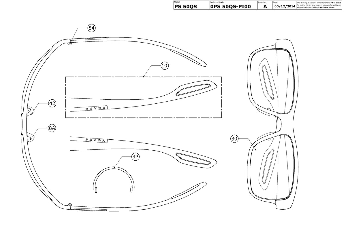 Enlarged technical drawing of the Prada Linea Rossa PS 50QS Replacement Parts