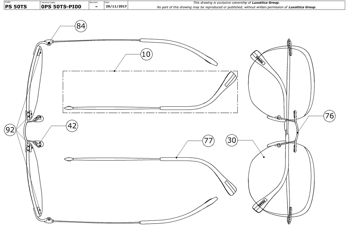 Enlarged technical drawing of the Prada Linea Rossa PS 50TS Replacement Parts