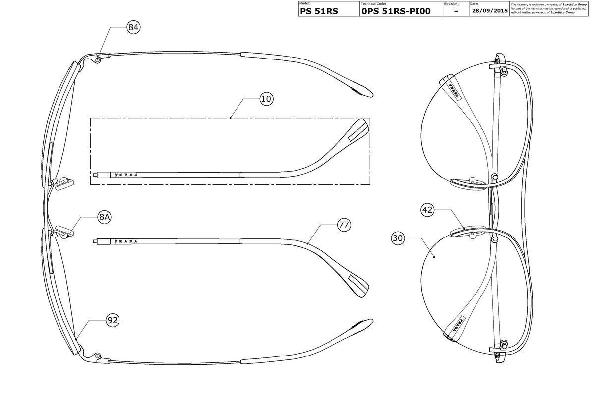 Enlarged technical drawing of the Prada Linea Rossa PS 51RS Replacement Parts