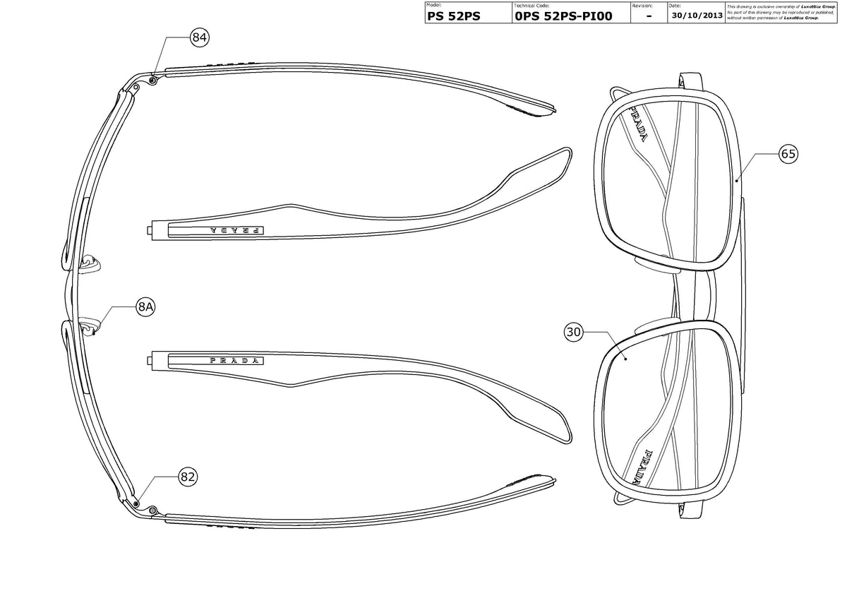 Enlarged technical drawing of the Prada Linea Rossa PS 52PS Replacement Parts