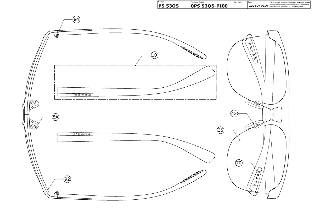Enlarged technical drawing of the Prada Linea Rossa PS 53QS Replacement Parts