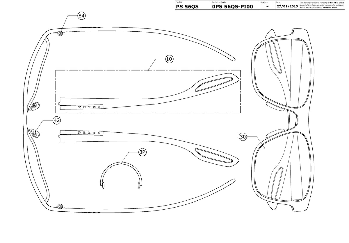 Enlarged technical drawing of the Prada Linea Rossa PS 56QS Replacement Parts