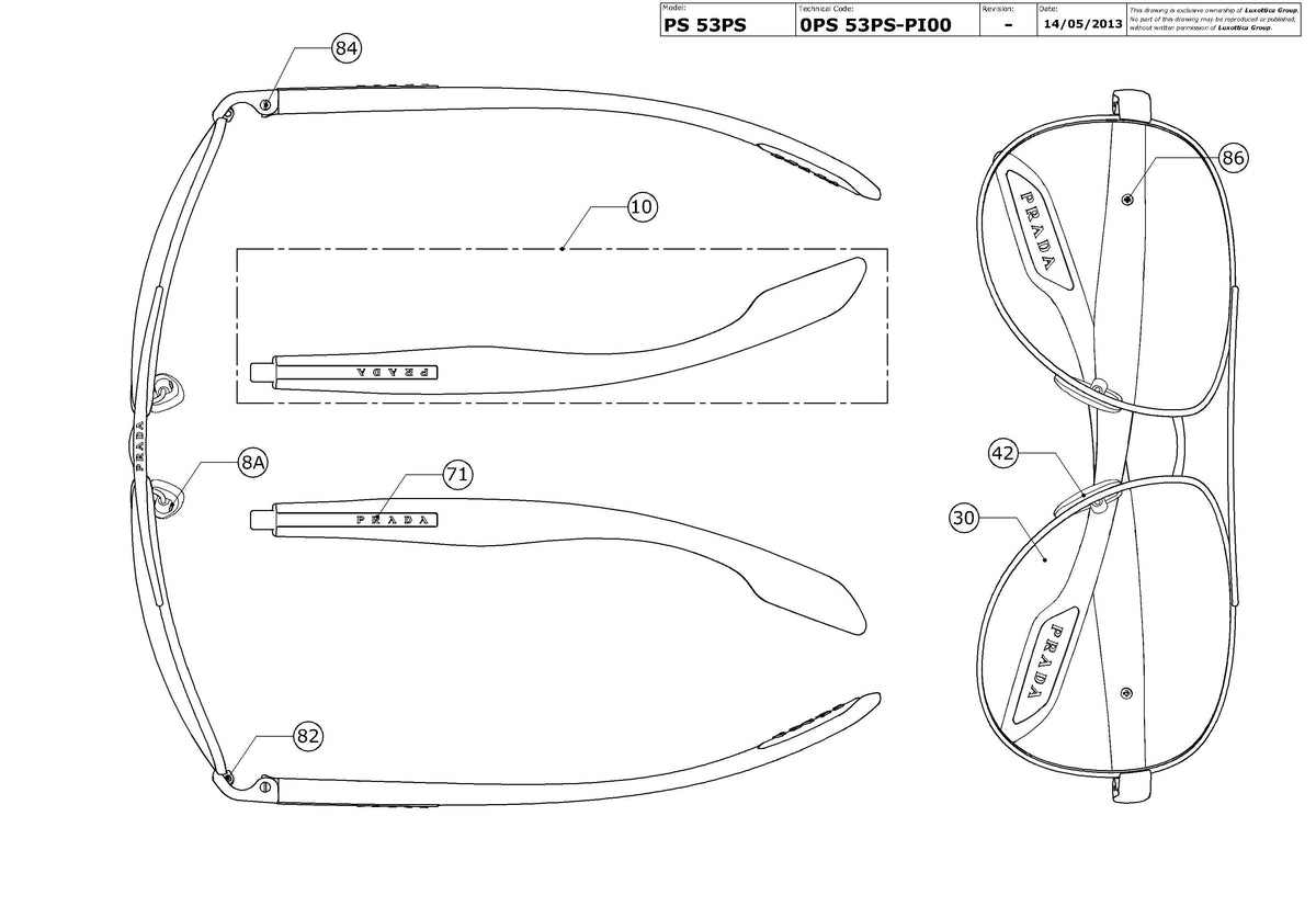 Enlarged technical drawing of the Prada Linea Rossa PS 53PS Replacement Parts