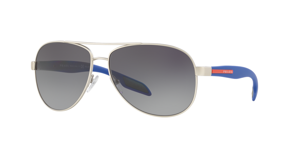 Prada Linea Rossa PS 53PS Silver Rubber QFP5W1 three-quarter view