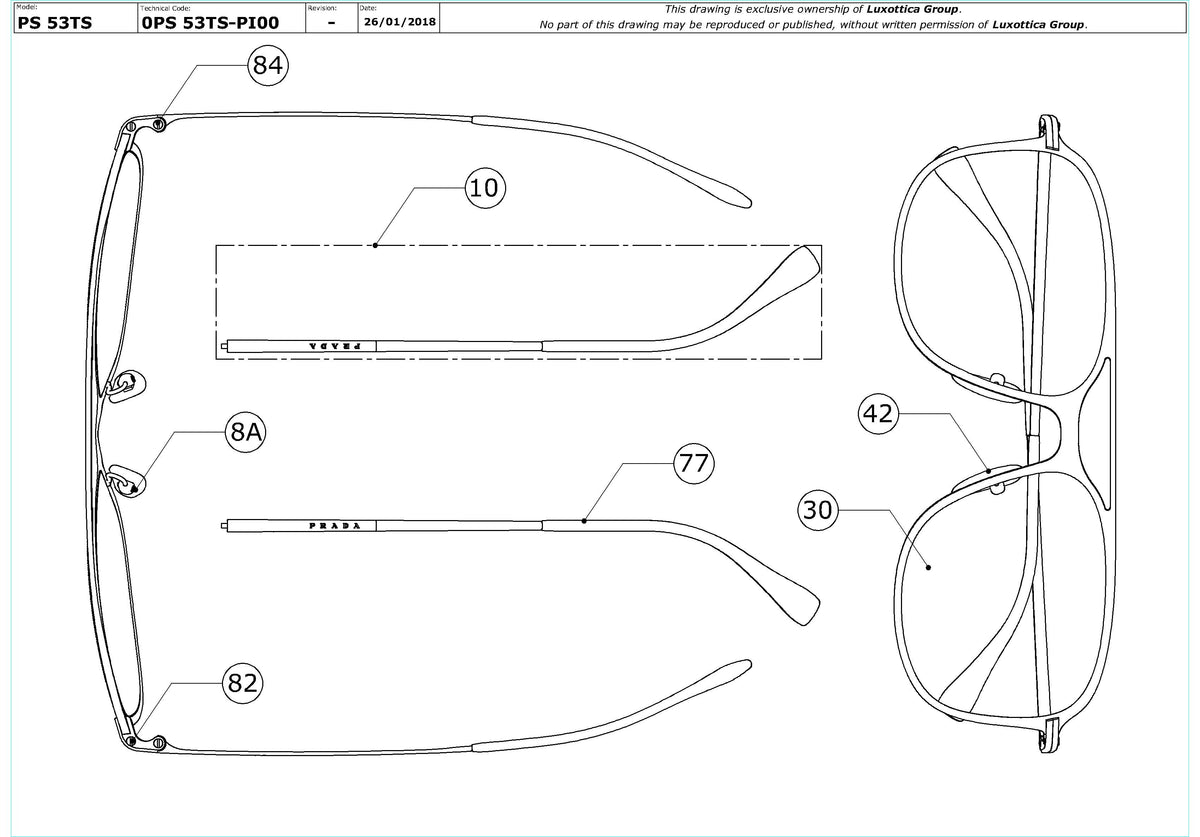 Enlarged technical drawing of the Prada Linea Rossa PS 53TS Replacement Parts
