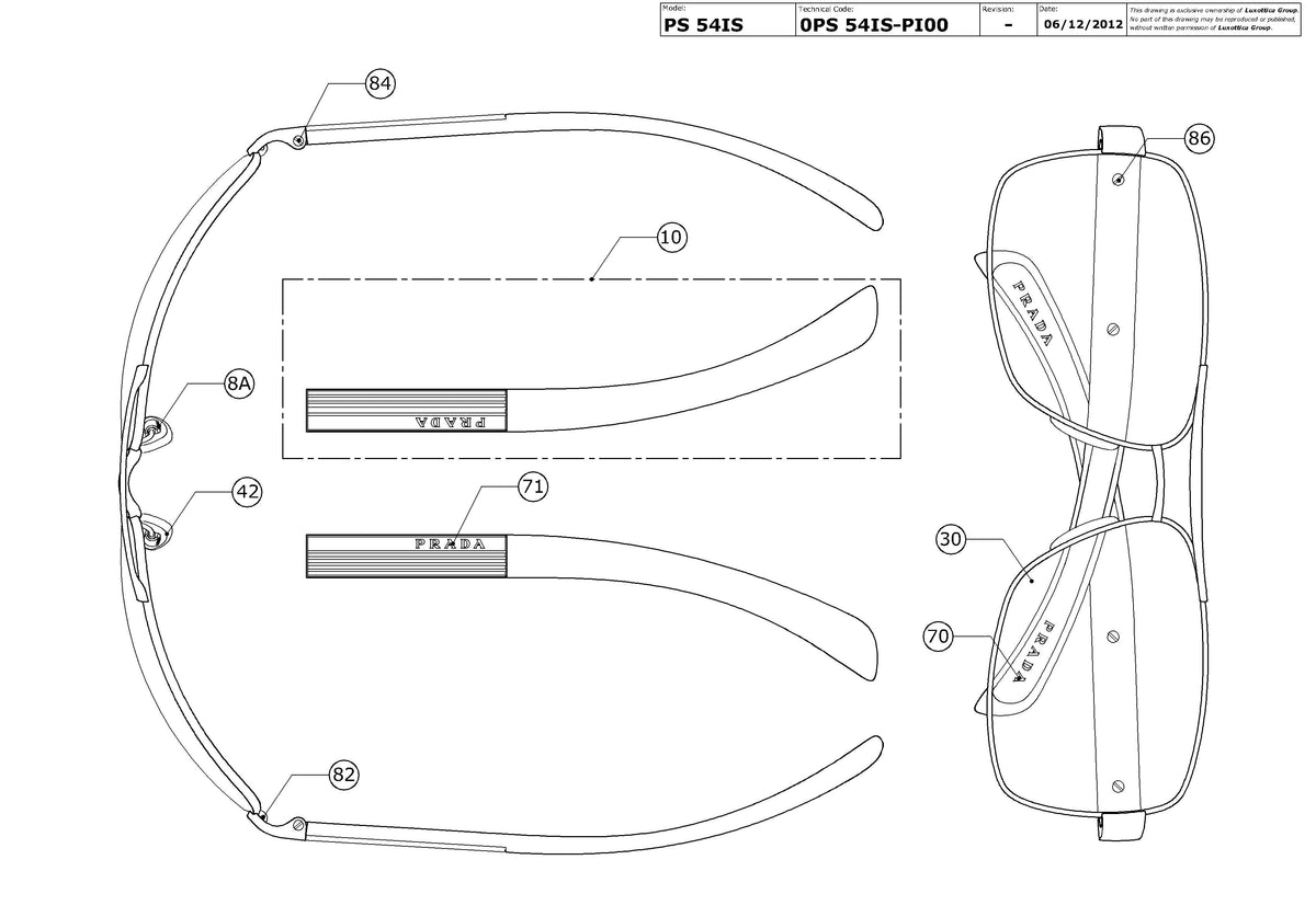 Enlarged technical drawing of the Prada Linea Rossa PS 54IS Replacement Parts