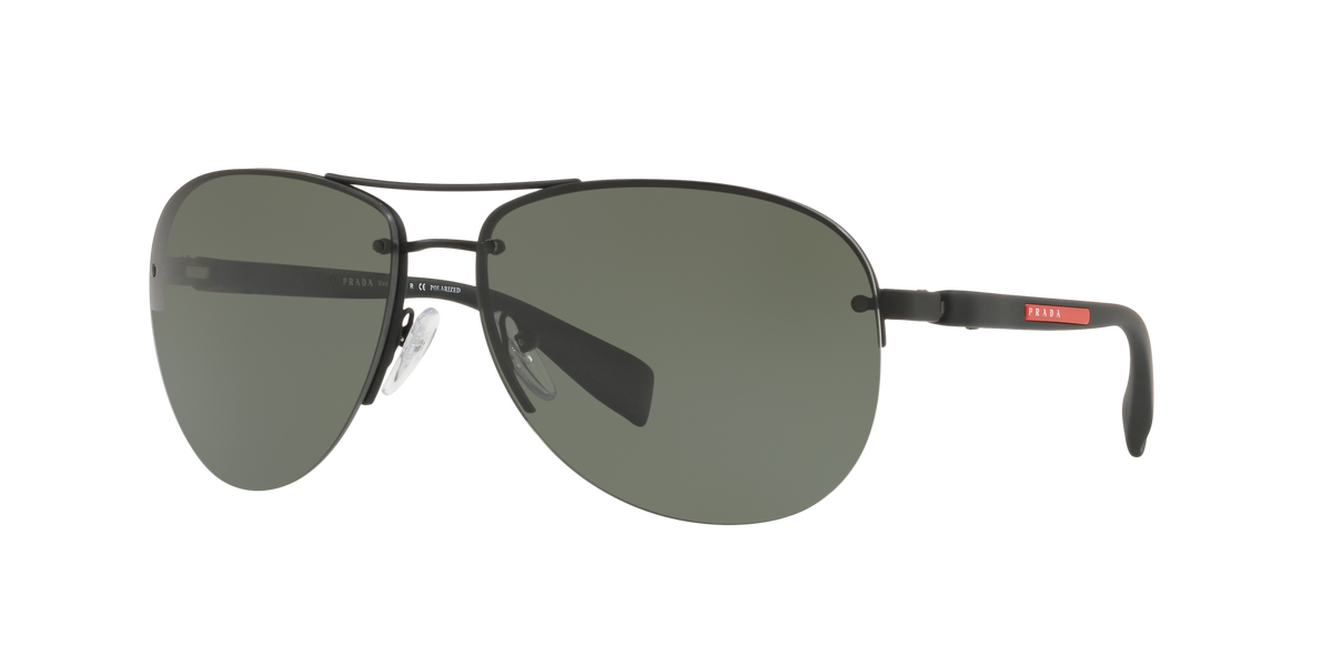 Prada Linea Rossa PS 56MS Black Rubber DG05X1 three-quarter view