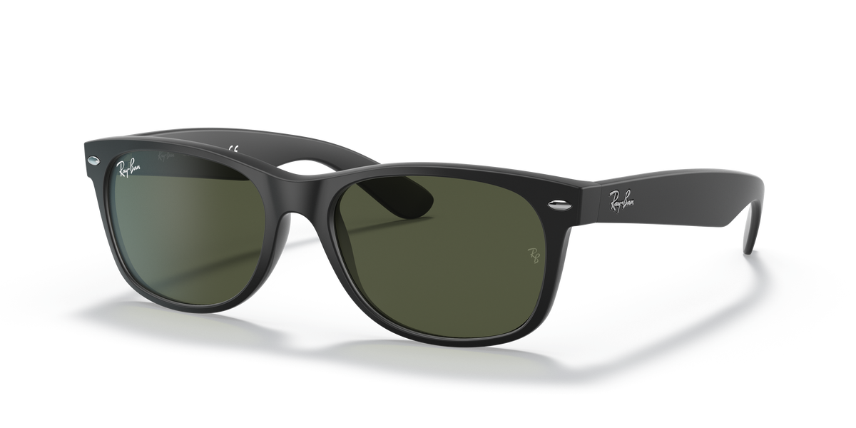 Ray-Ban RB2132 New Wayfarer in rubber black with G-15 green replacement lenses