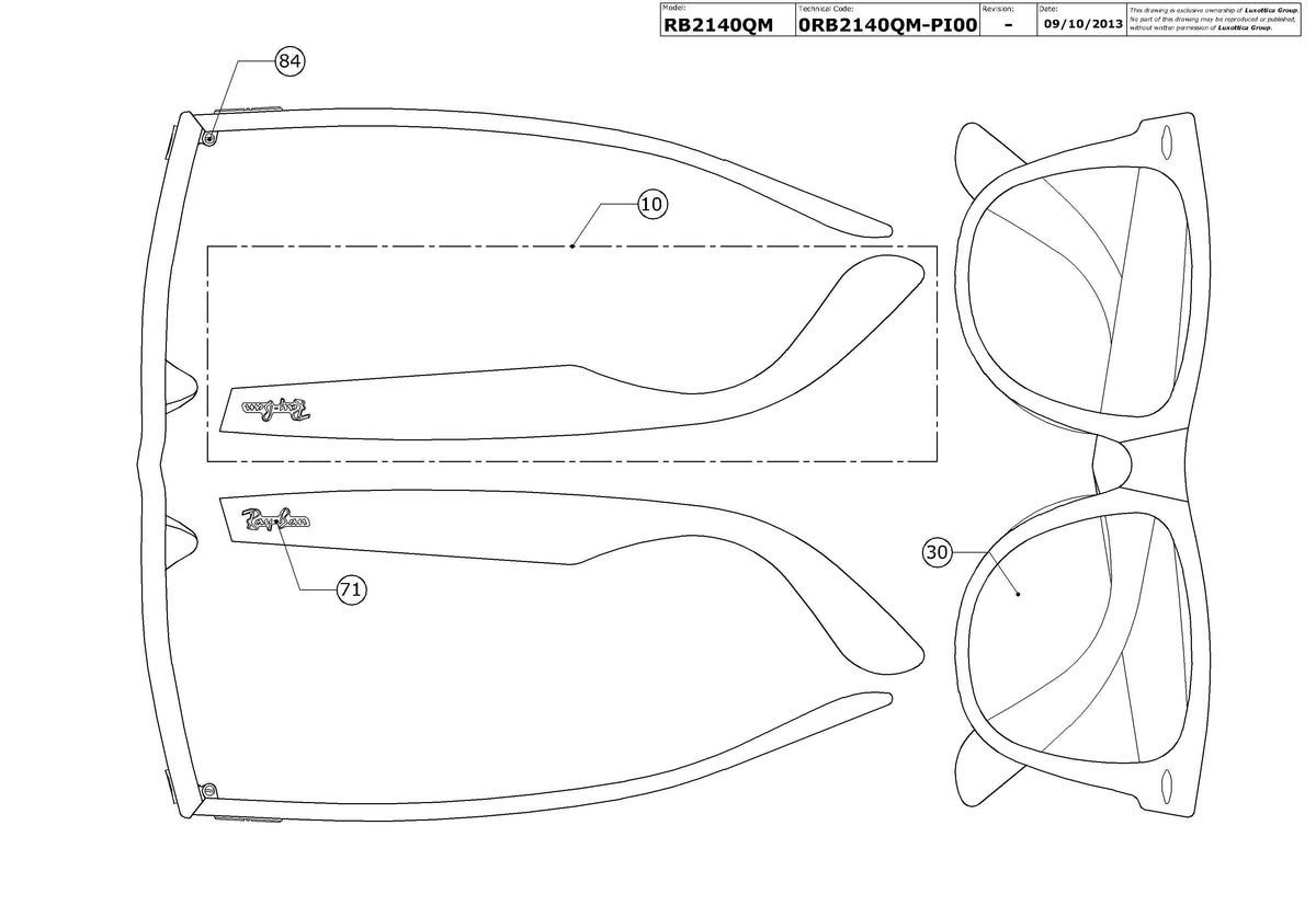 Enlarged technical drawing of the Ray-Ban Wayfarer Leather RB2140QM Replacement Parts