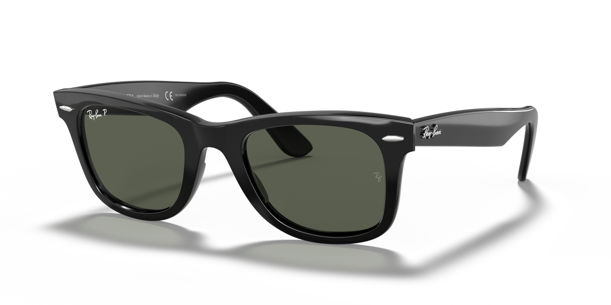 Ray-Ban RB2140 Wayfarer in black with green polarised replacement lenses
