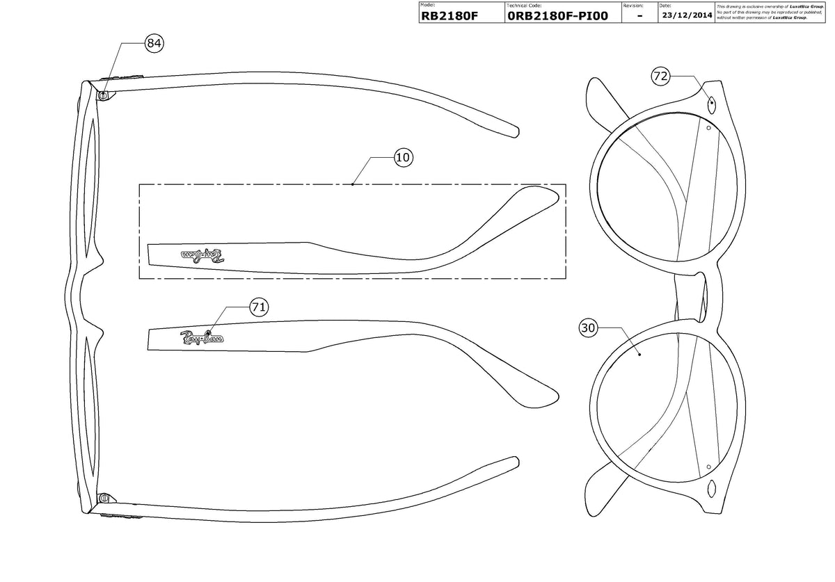 Enlarged technical drawing of the Ray-Ban RB2180F Replacement Parts