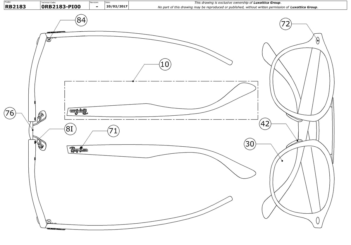 Enlarged technical drawing of the Ray-Ban RB2183 Replacement Parts