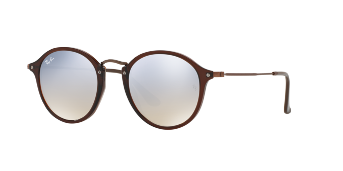 Ray-Ban Round RB2447N sunglasses in brown with silver gradient flash lenses