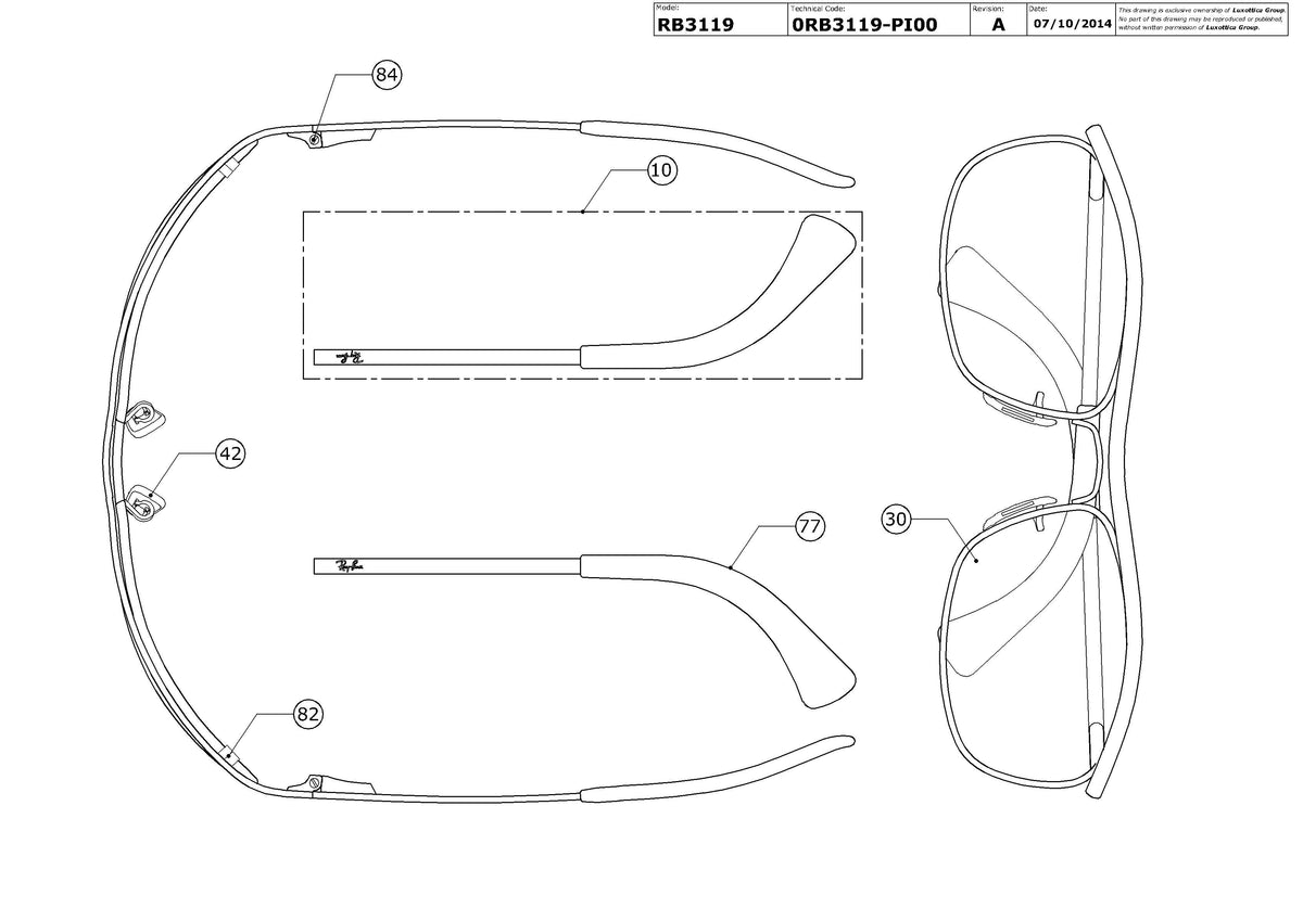 Enlarged technical drawing of the Ray-Ban Olympian RB3119 Replacement Parts