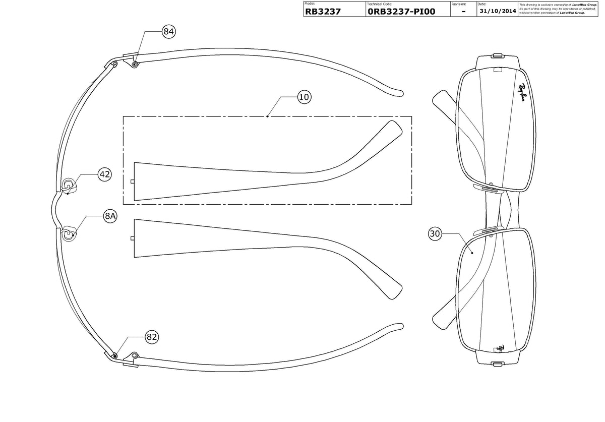 Enlarged technical drawing of the Ray-Ban RB3237 Replacement Parts