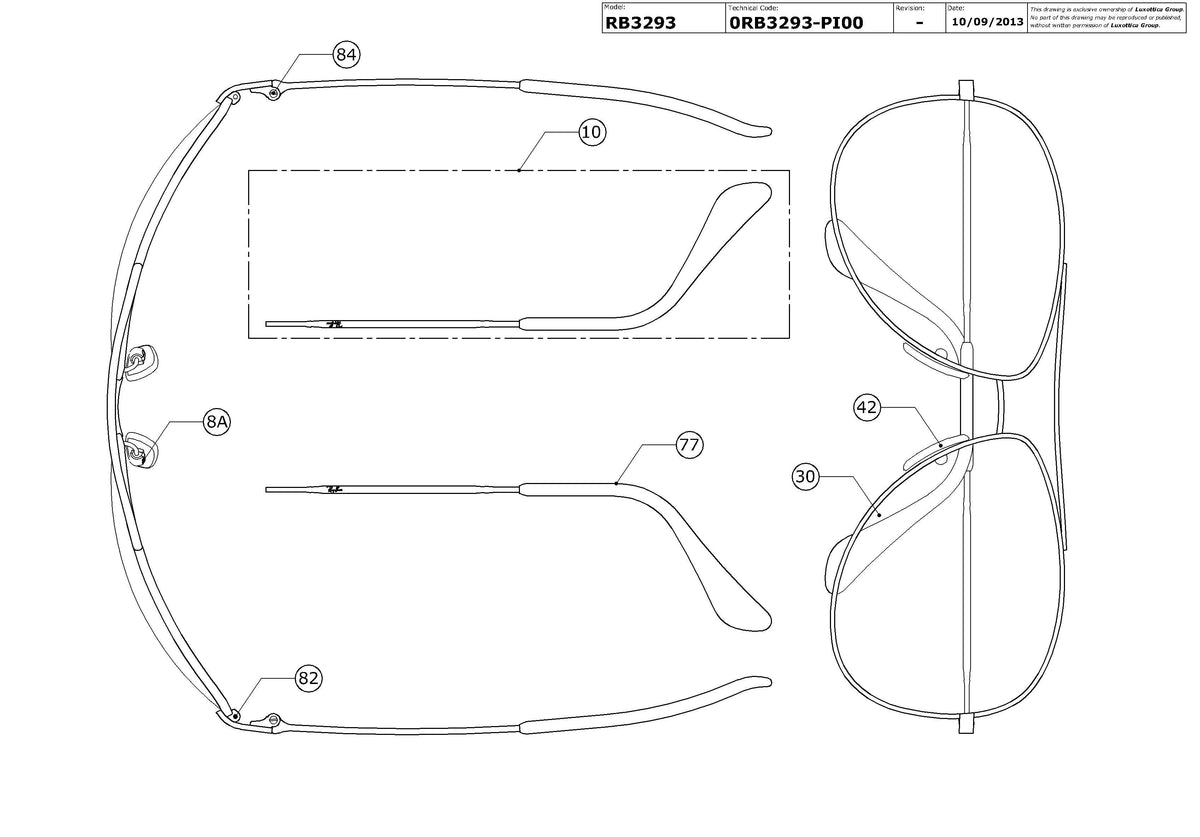Enlarged technical drawing of the Ray-Ban RB3293 Replacement Parts