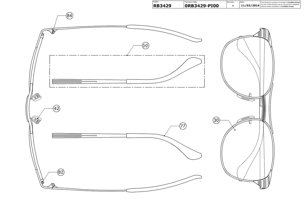 Enlarged technical drawing of the Ray-Ban Signet RB3429 Replacement Parts