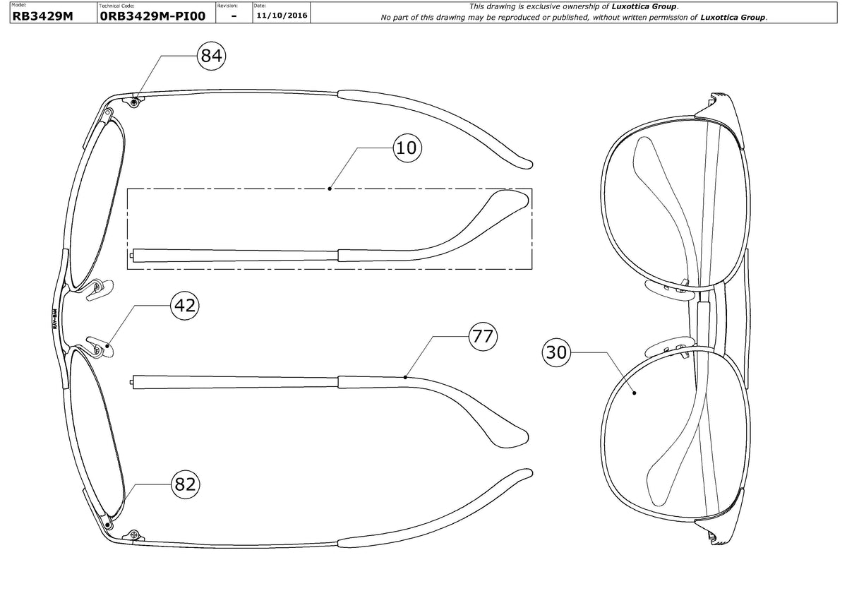 Enlarged technical drawing of the Ray-Ban Signet RB3429M Replacement Parts