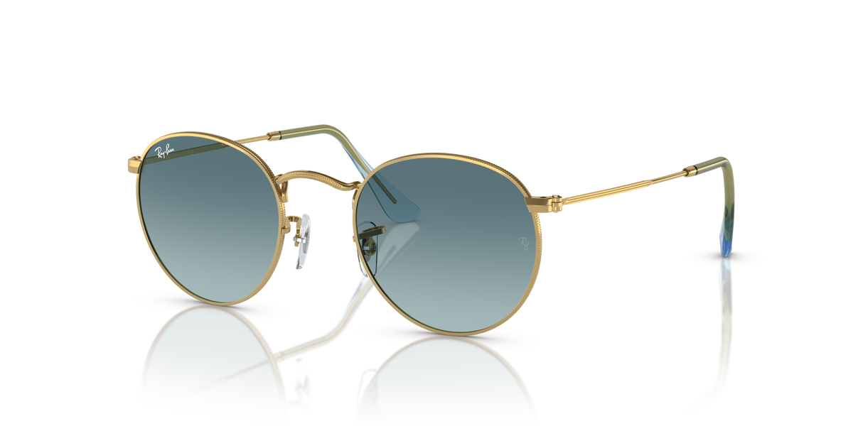 Ray-Ban RB3447 Round Metal in gold with blue replacement lenses