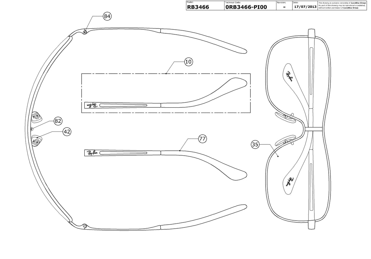 Enlarged technical drawing of the Ray-Ban RB3466 Replacement Parts