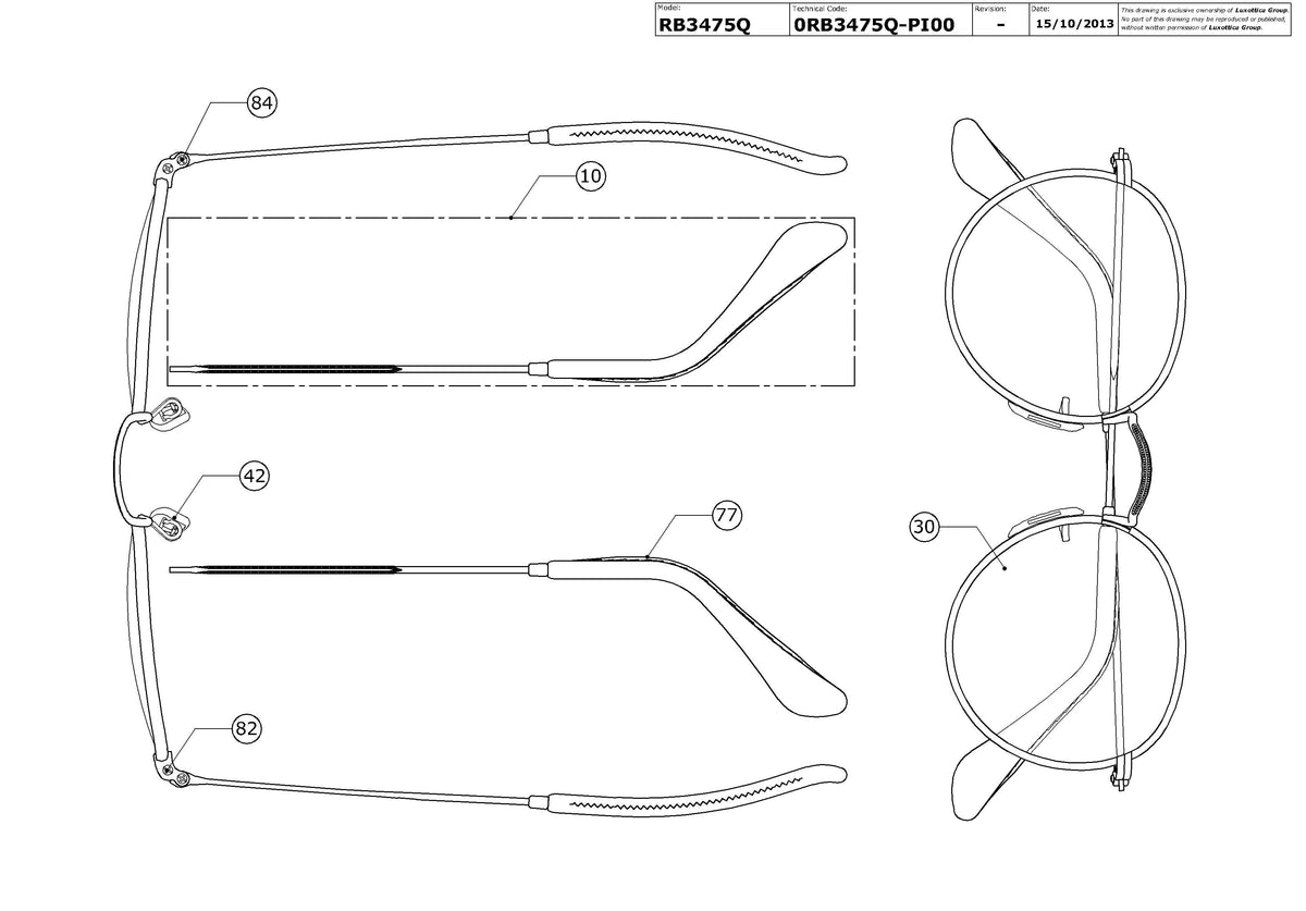 Enlarged technical drawing of the Ray-Ban Round Craft RB3475Q Replacement Parts