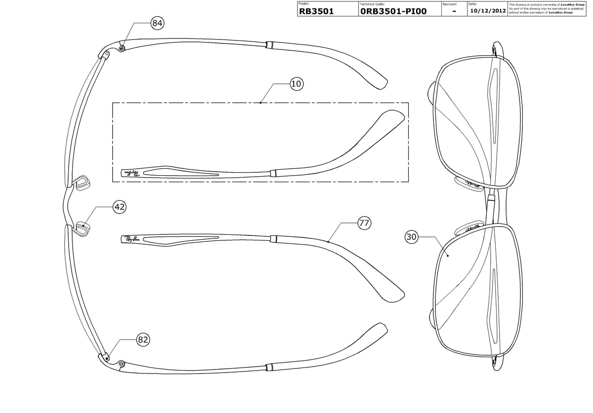 Enlarged technical drawing of the Ray-Ban RB3501 Replacement Parts