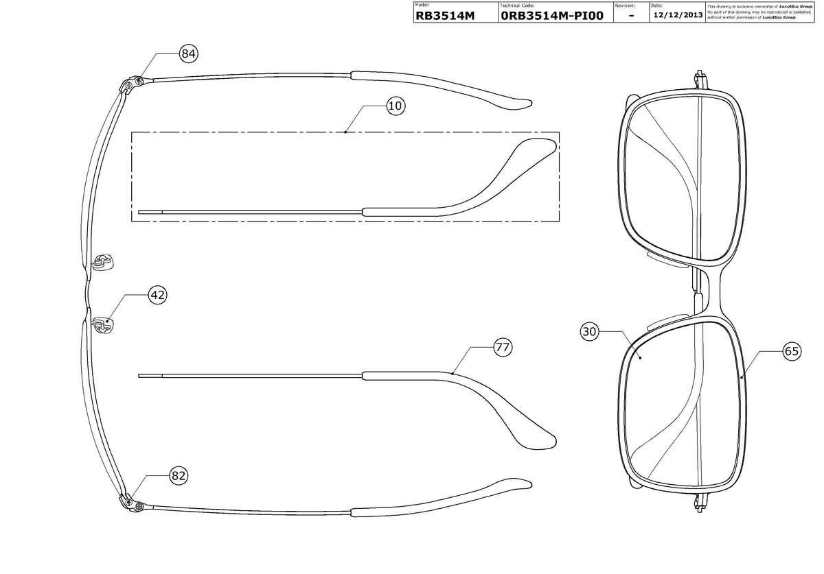 Enlarged technical drawing of the Ray-Ban RB3514M Replacement Parts