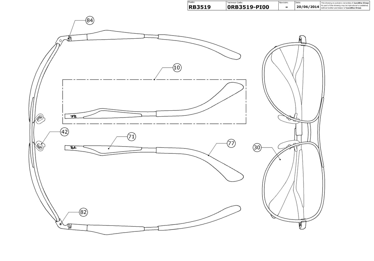 Enlarged technical drawing of the Ray-Ban RB3519 Replacement Parts