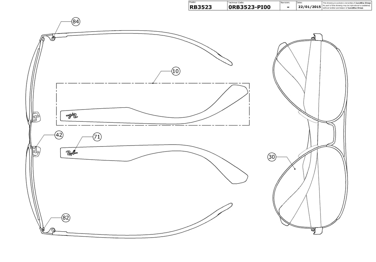 Enlarged technical drawing of the Ray-Ban RB3523 Replacement Parts