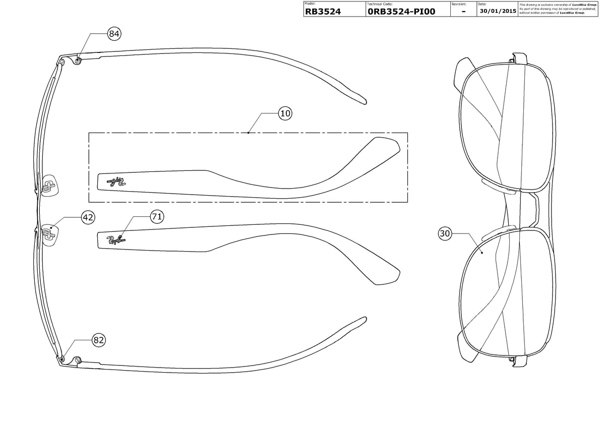 Enlarged technical drawing of the Ray-Ban RB3524 Replacement Parts