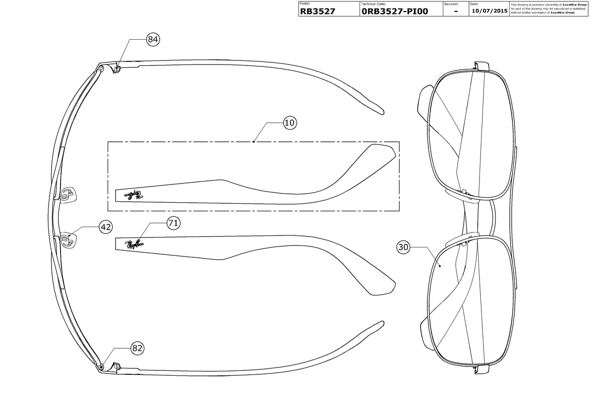 Enlarged technical drawing of the Ray-Ban RB3527 Replacement Parts