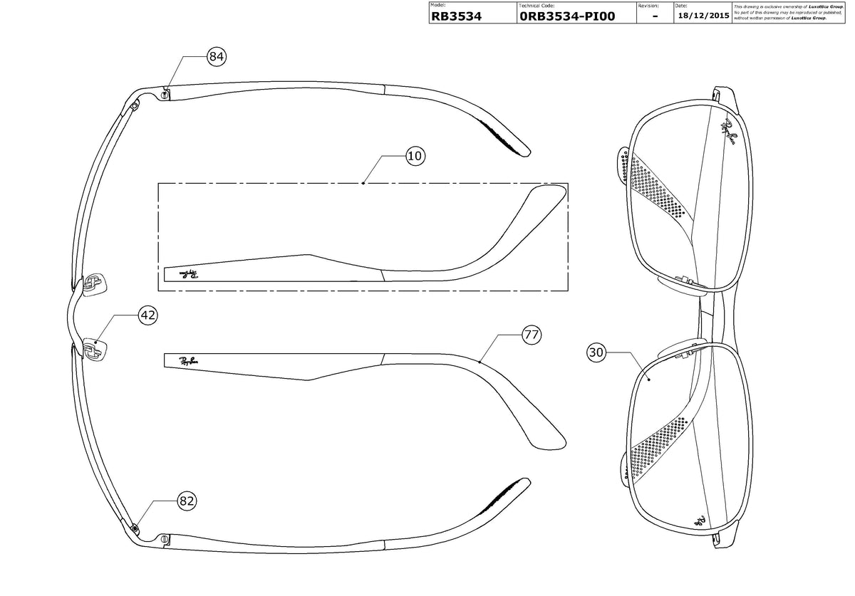 Enlarged technical drawing of the Ray-Ban RB3534 Replacement Parts