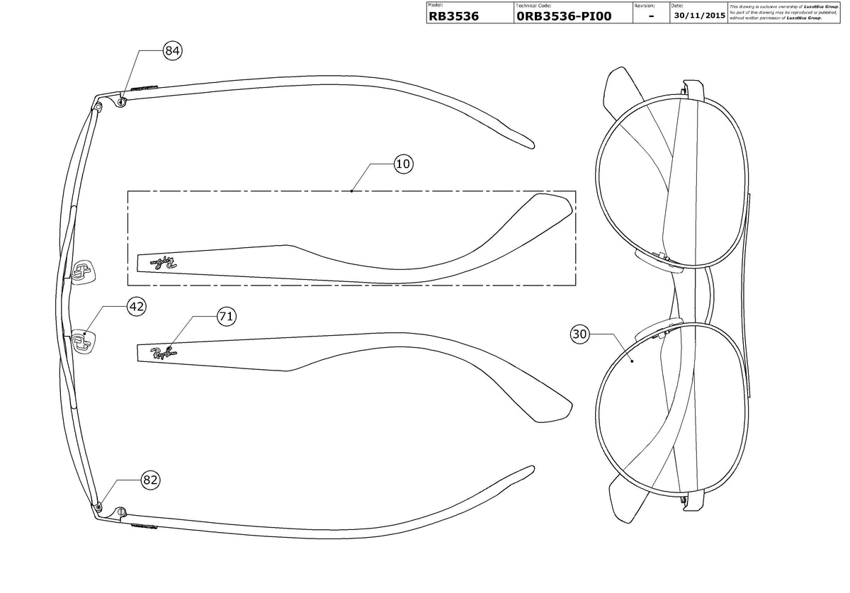 Enlarged technical drawing of the Ray-Ban RB3536 Replacement Parts