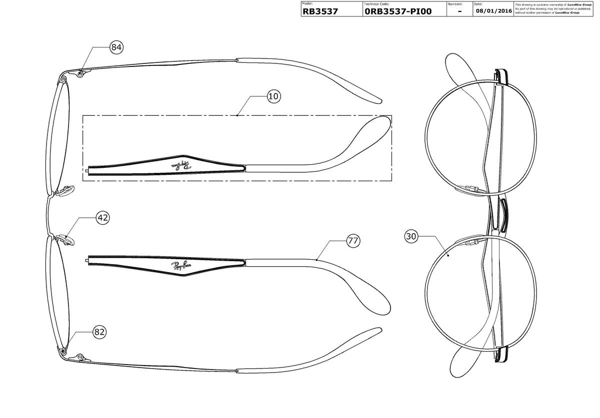 Enlarged technical drawing of the Ray-Ban RB3537 Replacement Parts