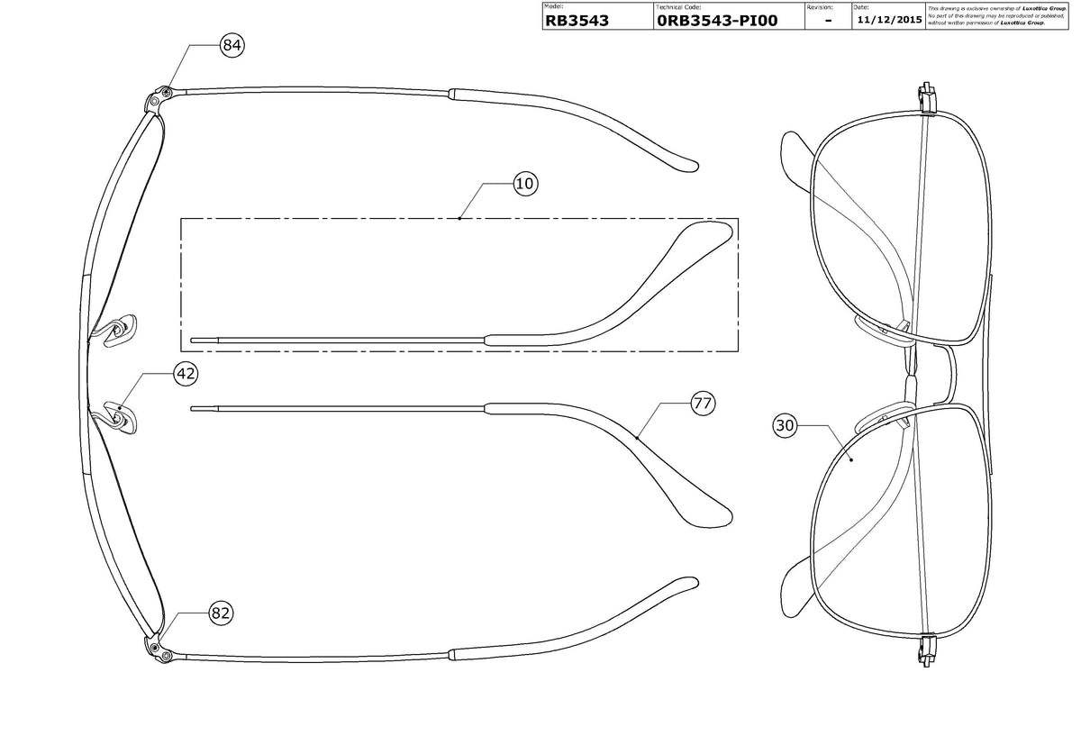 Enlarged technical drawing of the Ray-Ban RB3543 Replacement Parts