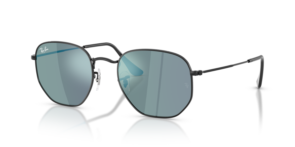 Ray-Ban RB3548N Hexagonal in black with blue mirrored replacement lenses