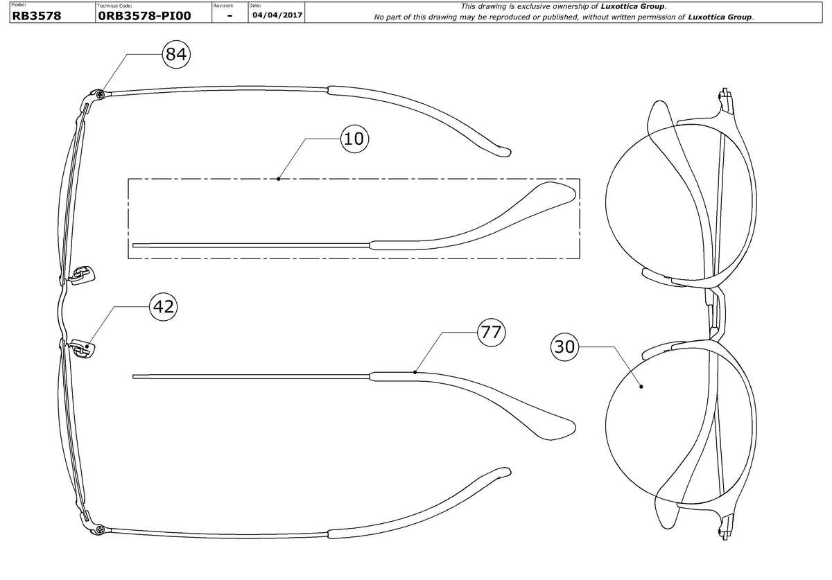 Enlarged technical drawing of the Ray-Ban RB3578 Replacement Parts