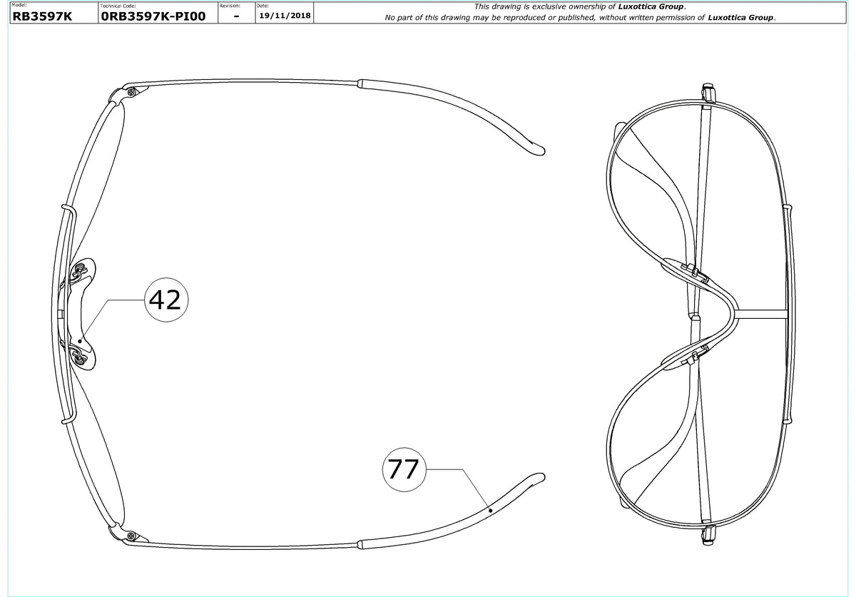 Enlarged technical drawing of the Ray-Ban RB3597K Replacement Parts